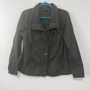 FRENCH CUFF Utility Jacket Olive Green Button Front Cotton XL Women